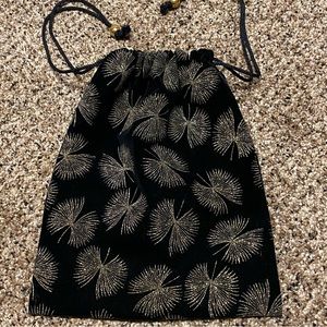 New Black Velvet and Gold Metallic Drawstring Bag gift lingerie or wristlet